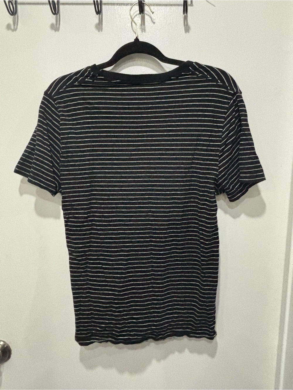 Old Navy Black Tee with Thin White Stripes
